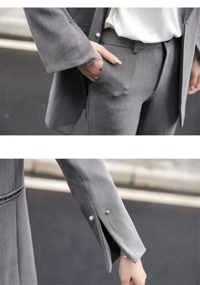 pearls fashion office set women 2 piece set long sleeve blazer autumn suit coat jackets ankle length pants suit