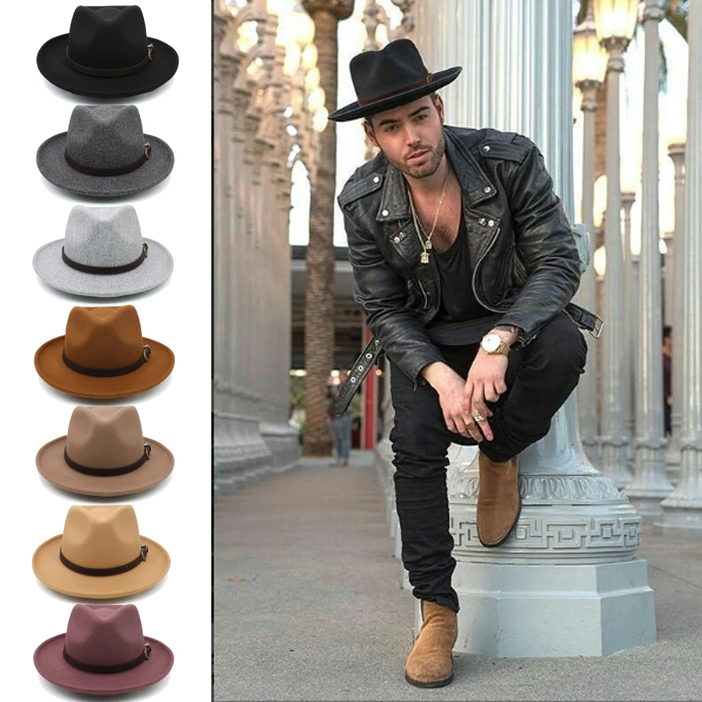 stetson fedora hats Men Women Wool Panama Hats Wide Brim Sunhat Fedora Caps Trilby Jazz Travel Party Street Style US Size 7 1/8-7 3/8 UK M-L michael jackson fedora