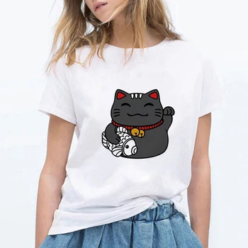

Make Money Cat T-Shirt Fashion Harajuku Casual Street Retro Kawaii Female T-shirt