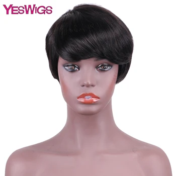 

Yeswigs Short Straight Full Machine Made Wig Peruvian 100% Real Hair Wig Human Hair Brazilian Remy Hair Non-Lace