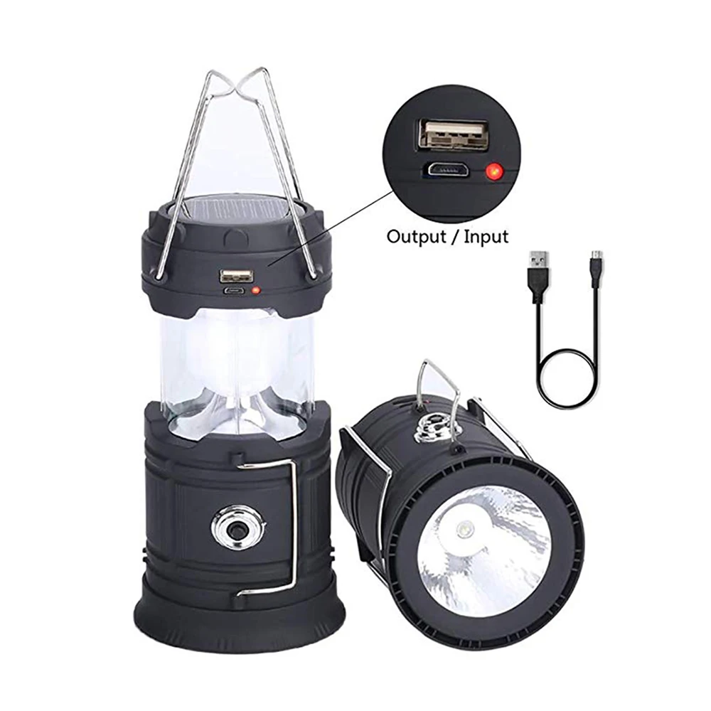 

Rechargeable Camping Lantern LED Flashlights ,Included Bluetooth Speaker and FM 2200mah Power Bank Solar 5 in 1 Modes Speaker