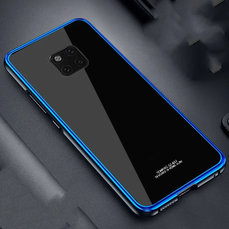 Manderm Чехол для мобильного телефона чехол на huawei P30 Pro mate 20 20X прозрачное закалённое стекло бизнес защитный противоударный чехол - Цвет: Blue Black