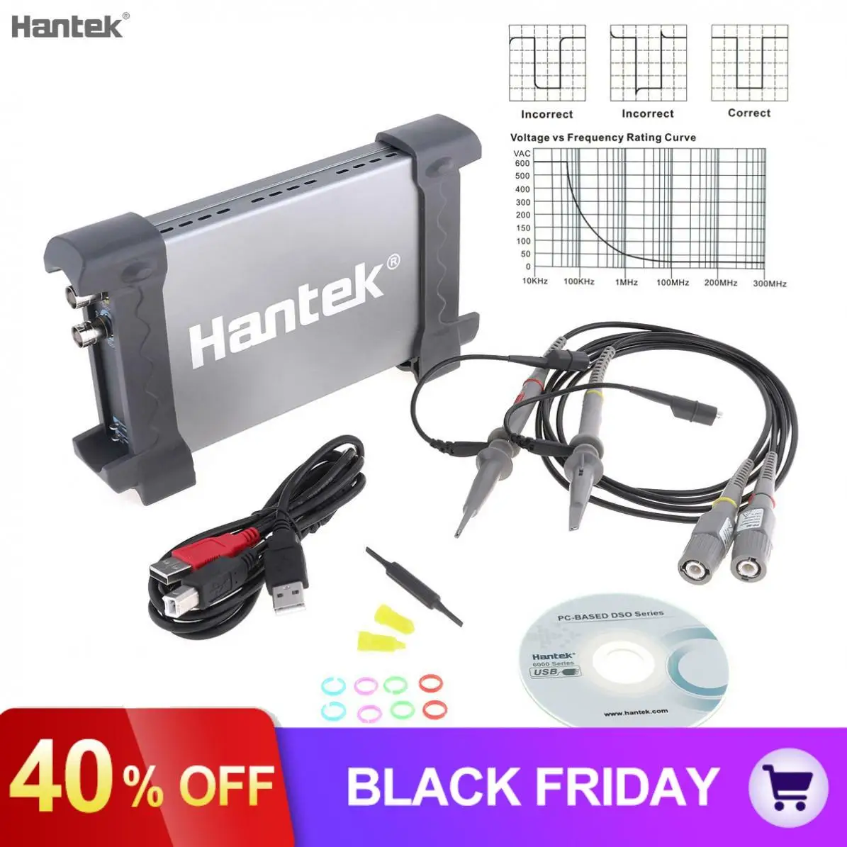 Hantek 6022BE виртуальный цифровой осциллограф 20 м 48MSa/s пропускная способность с 2 каналами ПК USB интерфейс