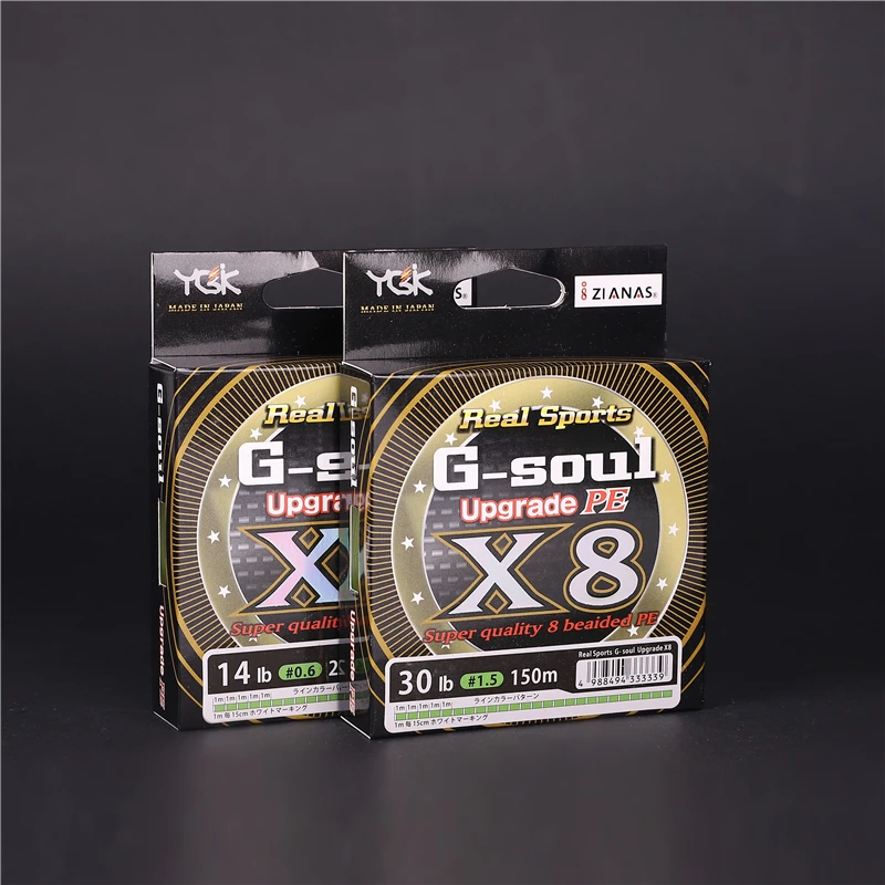 YGK G SOUL X8 обновления плетеной лески 150 м 200 супер сильная 8 strands прочная леска Мультифиламент PE Япония 14LB 16LB 22LB