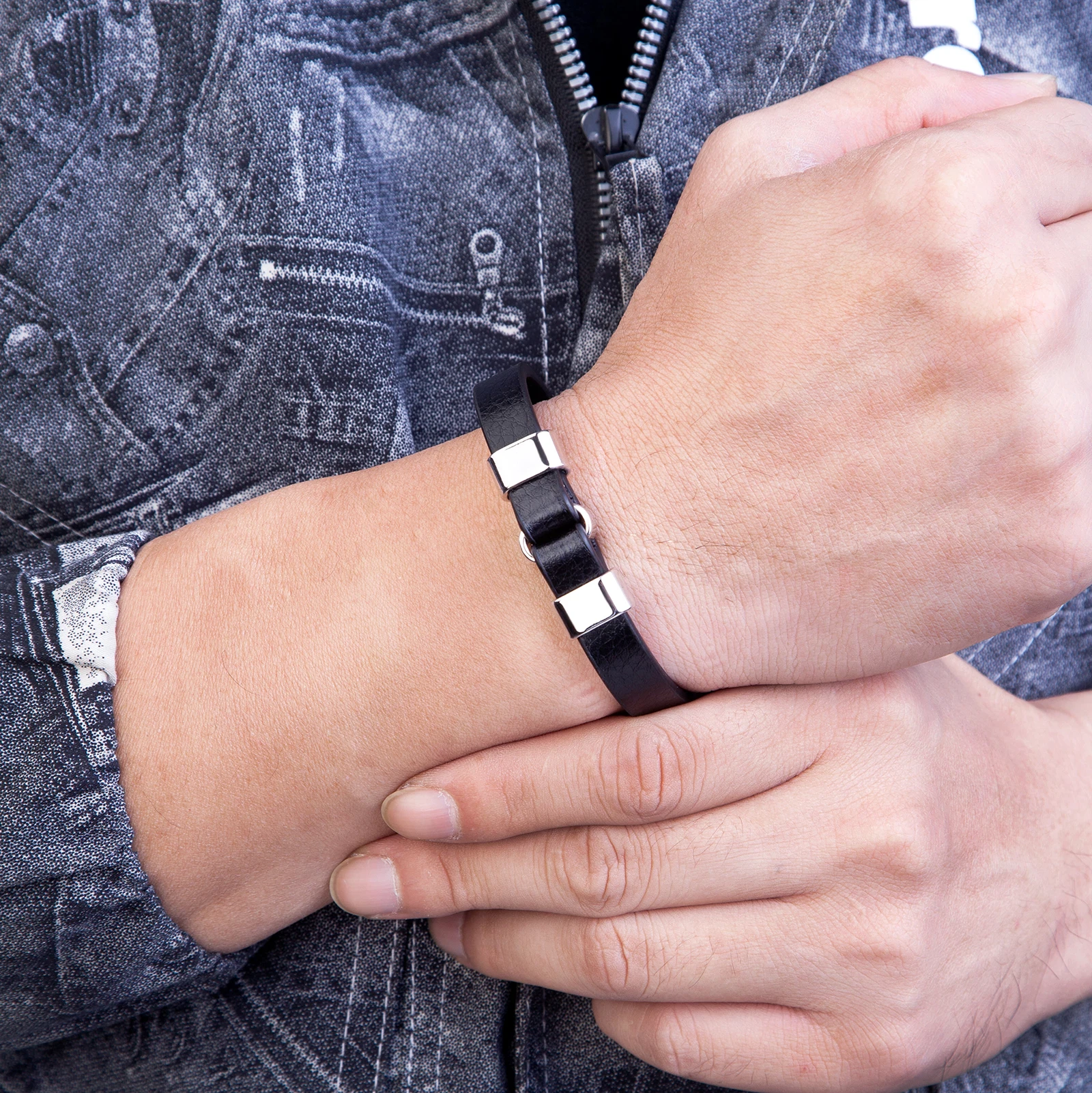 Genuine Leather Men Bracelet Charm Black Gold Color Magnetic Clasp Vintage Bangles Men's Jewelry bracelet jewelry
