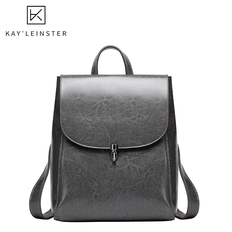 

2019 New Fashion Oil Wax Genuine Leather Women Backpack Soild Color Simple Female Shoulder Bag Large Capacity Ladies Travel Bags