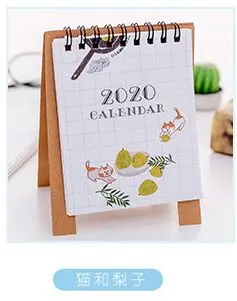 Год Настольный календарь простой настольный мини-календарь partysu креативный мультфильм Памятка маленький календарь год книга - Цвет: Cat and pears