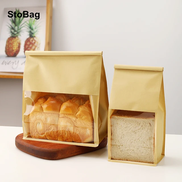Stobag 50Db Fehér/Kraft Pirítós Kenyér Csomagoló Táskák Pékség Partihoz Kézzel Készített Reggeli Elvihető Tiszta Ablakkal Kerülje Az Olajat
