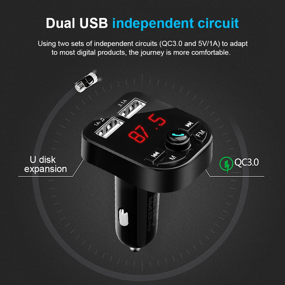 Автомобильный Bluetooth fm-передатчик двойной USB порт зарядное устройство fm-модулятор MP3-плеер Автомобильная Зажигалка беспроводные звонки, музыка плеер