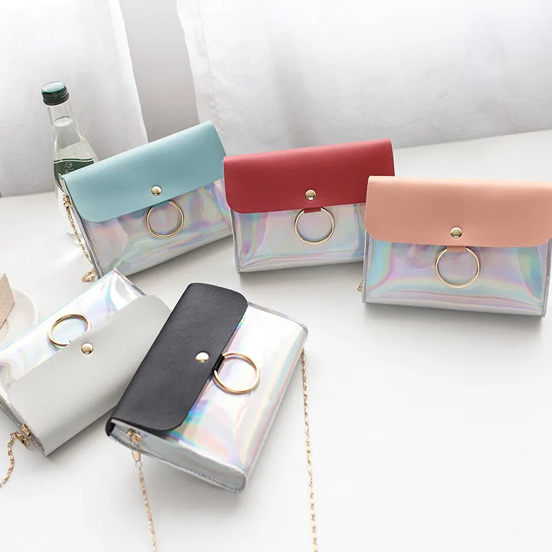 

2018 New Style Fashion Circular Ring Square Sling Bag Mobile Phone Bag Contrast Color Colorful Single-shoulder Crossbody Bag WOM
