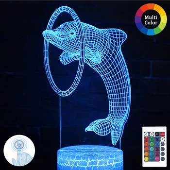 

Cute Dolphin 3D Nnight Light Remote Control Touch Switch LED Table Lamp USB Night Light Home Decoration Child Hobby G23