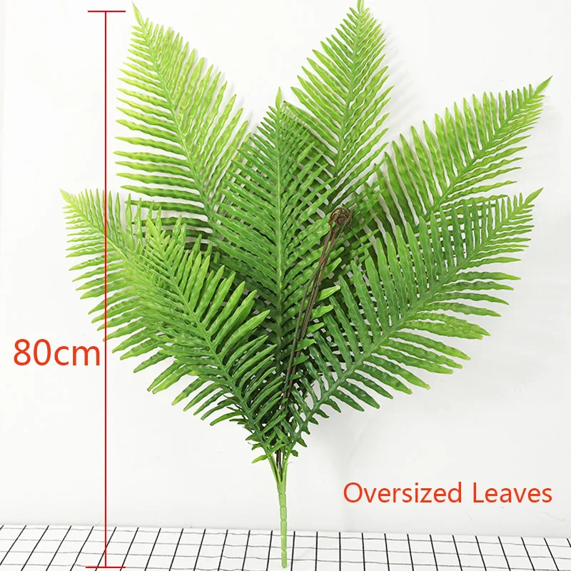 

80cm 8 Fork Large Artificial Palm Tree Tropical Monstera Fake Plants Plastic Palm Leaves False Fern leaf For Home Wedding Decor