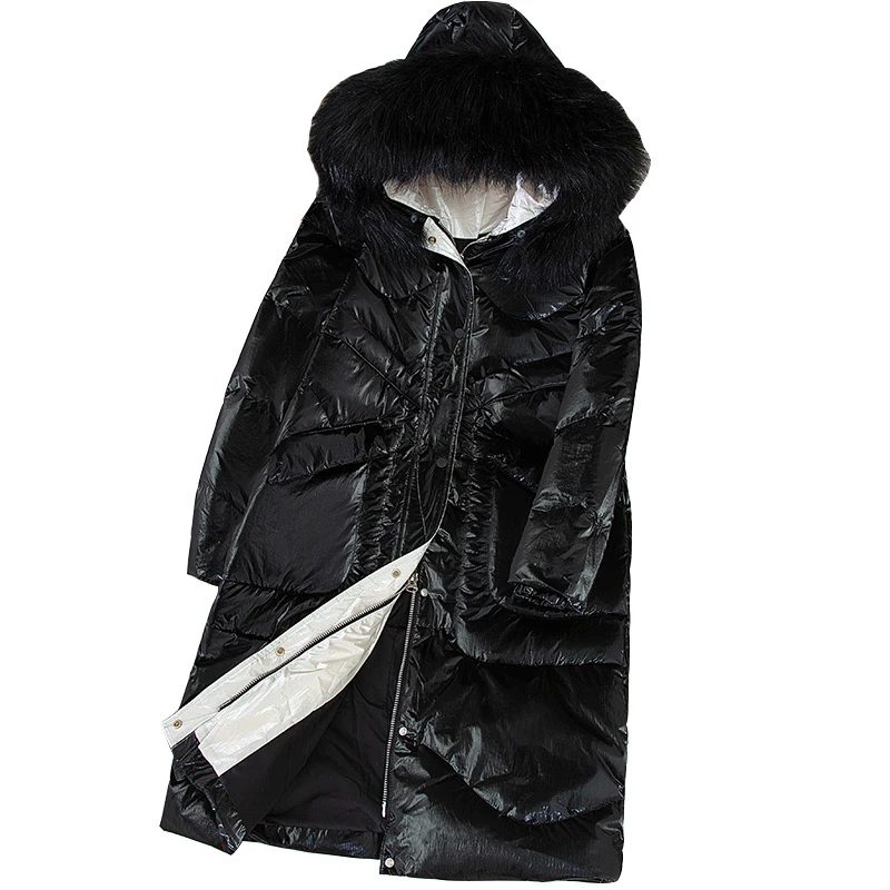 

Korean New Winter Down Coat Women Big Fur Collar Parka Jacket Winter Long Warm White Duck Down Jacket Coat Womens Hooded Outcoat