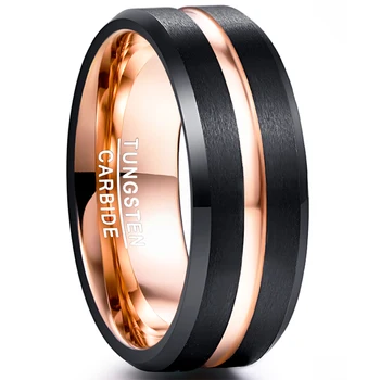 

BONLAVIE Rose Gold Tungsten Carbide Wedding Band Ring Grooved Black Brushed Finish Comfort Fit Size 7 to 12