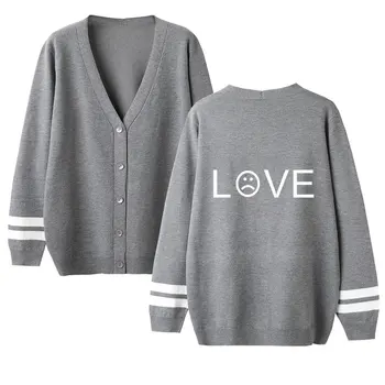 

New 2019 Women Knitted Cardigan Sweater Lil Peep Print Streetwear Sweater Casual V-neck Long Sleeve Knitted Sweater Unisex Coat