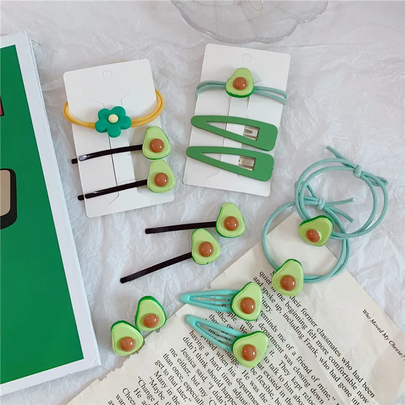 

1Set High Elasticity Hair Bands Avocado Hair Rope Cute Kawaii Side Clip Ins Fruit Ponytail For Women Girls Hair Accessories Fash