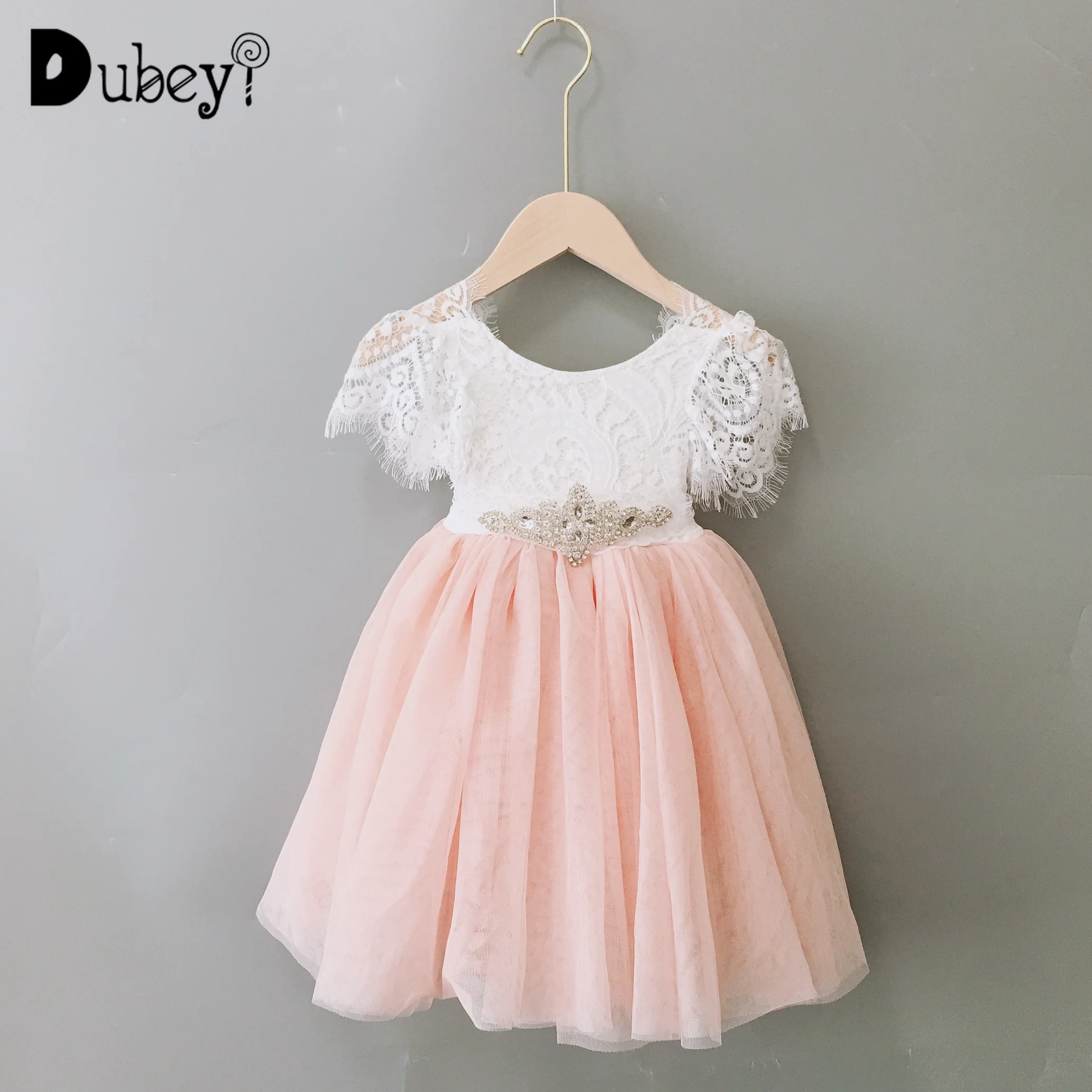 Toddler Girls Lace Dress with Sashes for Kids Tiered Princess Flutter Sleeve Party Clothes 1st Baby Birthday Dresses |