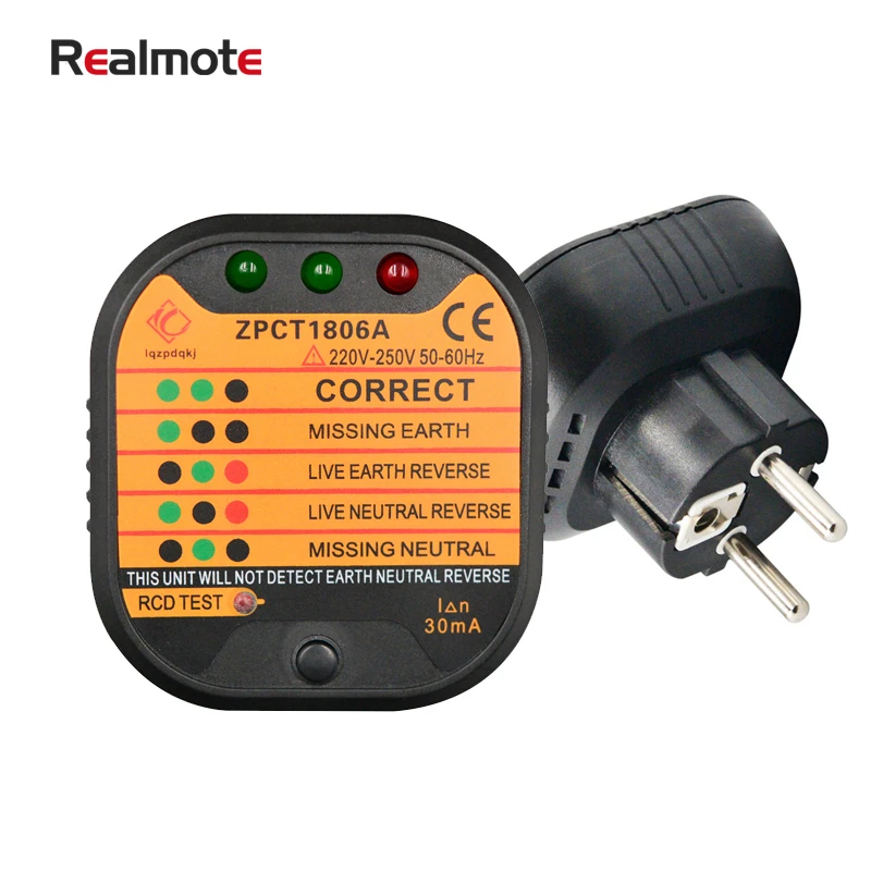 

Realmote Portable EU Socket Tester Electric Leakage Plug Polar Testing Security Line Household Detector cable wire tracker