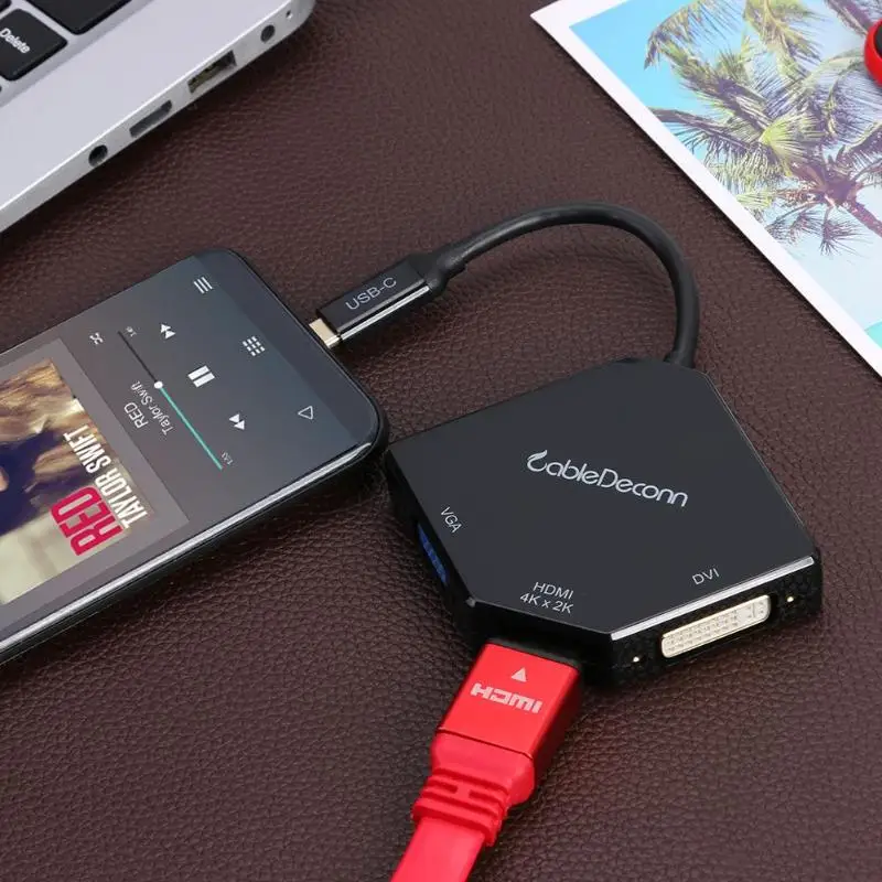 Кабель F0102 3 в 1 4K HD HDMI/VGA/DVI type-C концентратор для настольного ноутбука поддержка прямой доставки