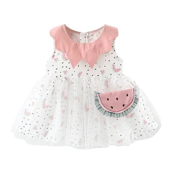 

2Pcs Baby Girls Dress Sets Kids Watermelon Pattern Sleeveless Mesh Dresses Casual Sundress With Bag Cute