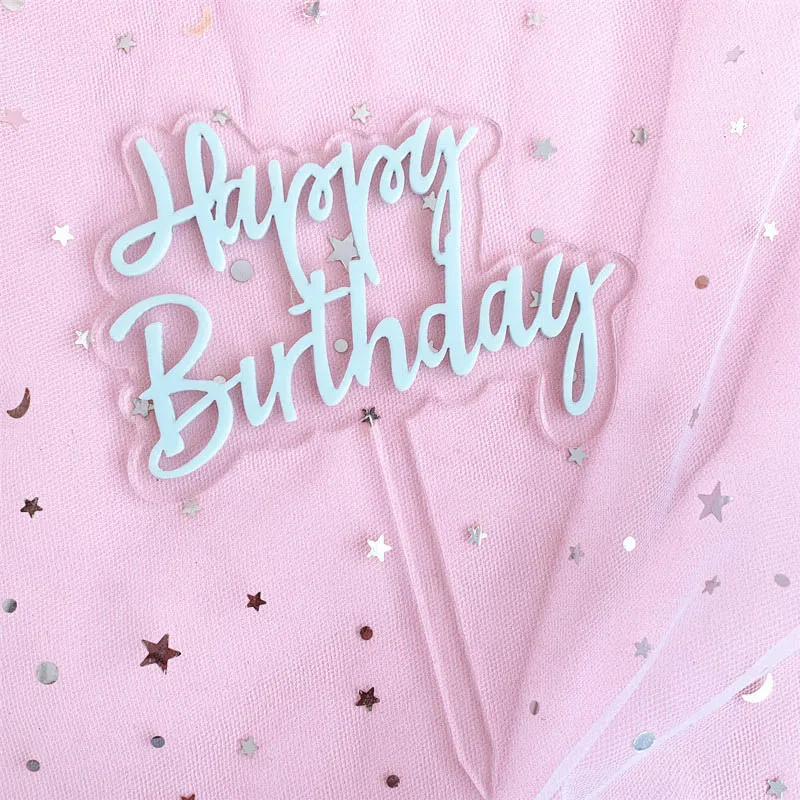 Счастливые топперы для торта на день рождения прозрачные акриловые буквы Торт Топ флаги для любимой семьи день рождения выпечки украшения принадлежности - Цвет: AE2LYL8-A3