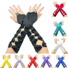 13 Inches Length Long Fingerless Gloves Satin Cut-out Bow Knot for Wedding Elbow Elegant Marriage Accessories for Bridal