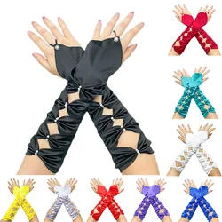 13 Inches Length Long Fingerless Gloves Satin Cut-out  Bow Knot for Wedding Elbow Elegant Marriage Accessories for Bridal