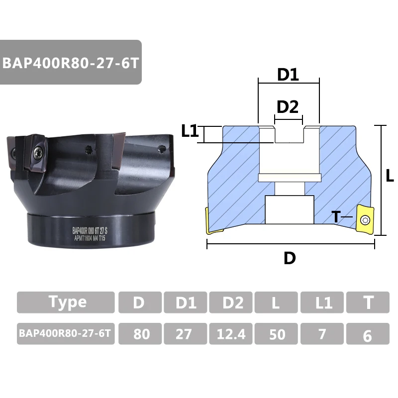 Metal Cutter Plate Set BAP400R80-27-6T With Inserts Screw 6 Insert Clamped Milling Cutter Tool Carbide Milling Cutter Plate