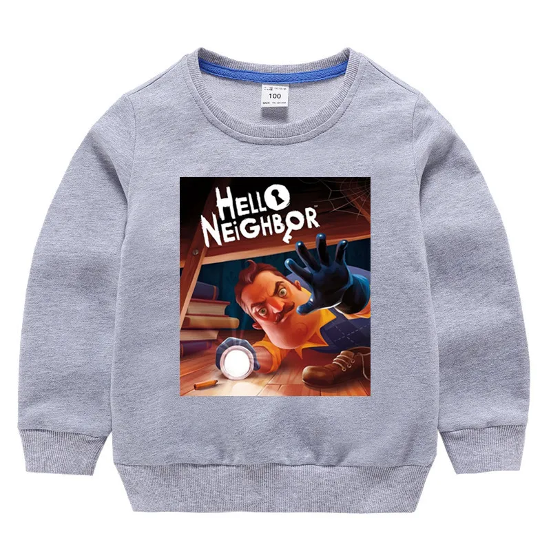 Детские хлопковые толстовки с капюшоном с принтом «Hello neigher» для девочек; детский хлопковый пуловер; топы для маленьких мальчиков; осенняя одежда