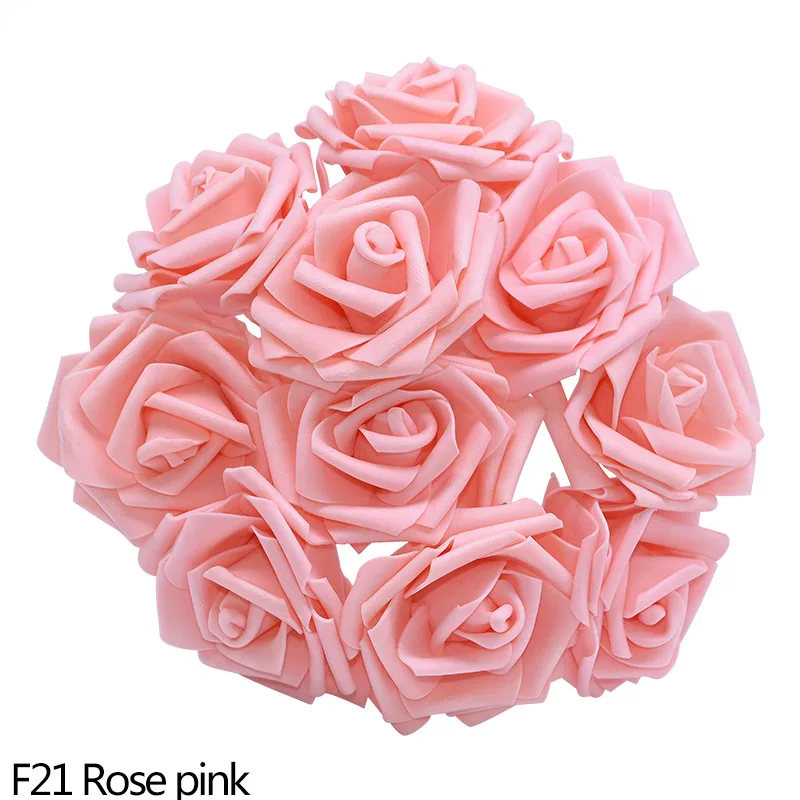 30 шт 8 см многоцветные искусственные цветы букет поролоновая роза для DIY свадебный цветок венок свадебное украшение дома цветок декоративный - Цвет: F21 rose pink