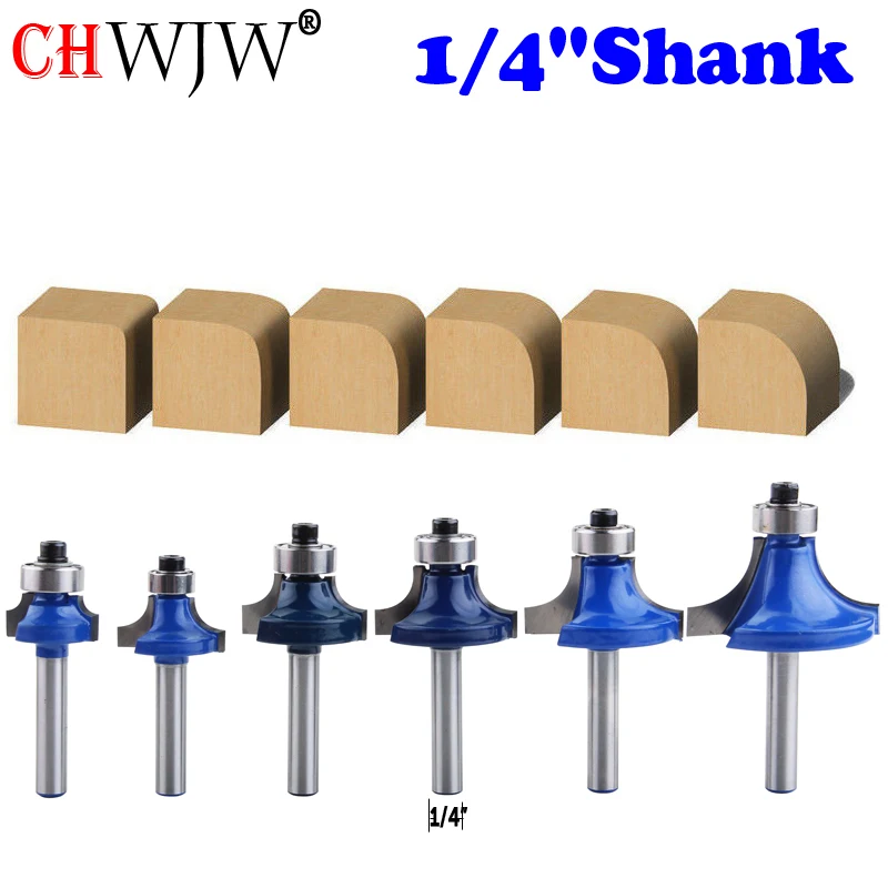 

CHWJW 1/4" Corner Round Over Router Bit with Bearing Milling Cutter for Wood Woodworking Tool Tungsten Carbide