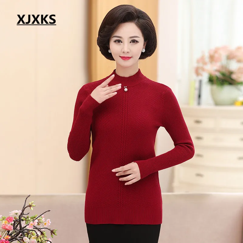 XJXKS женский кашемировый свитер осень зима высокоэластичный облешающий удобный вязаный женский свитер с высоким воротом Пуловер - Цвет: Красный