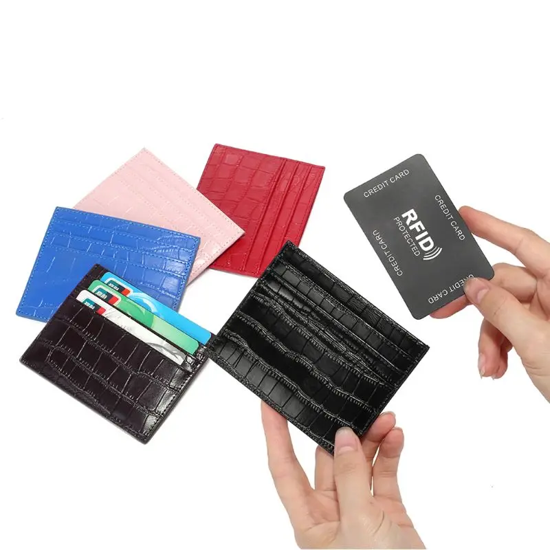 Тонкий Rfid блокирующий держатель для карт Аллигатор шаблон передний карман кредитный ID кошелек