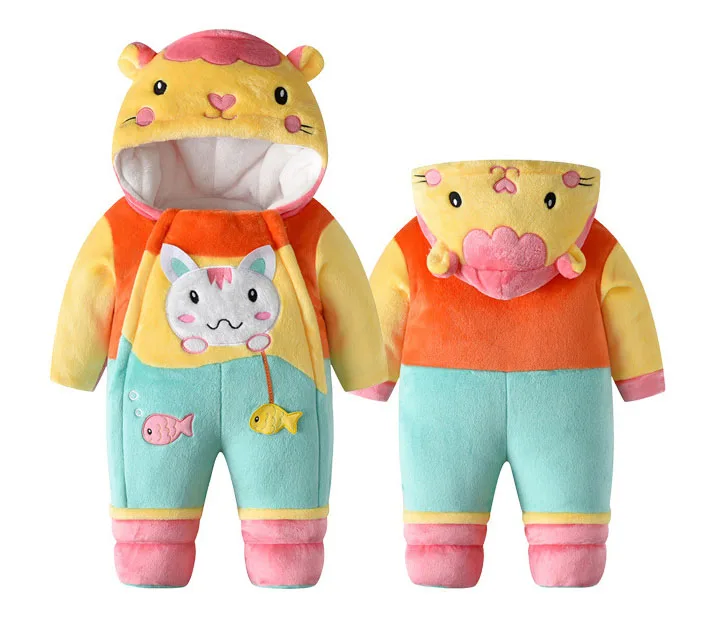 Золотой Baby Winter thermal costumes romper jumpsuit infant winter romper clothing - Цвет: Золотой