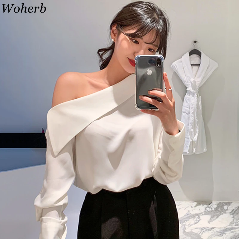 Женская блузка на одно плечо Woherb элегантная однотонная с открытыми плечами в