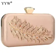 Розовое золото лист горный хрусталь женский клатч сумка Мода подружки невесты Леди невесты вечерние сумочки кошелек для выпускного вечера, с цепочкой вечерние свадебные клатчи