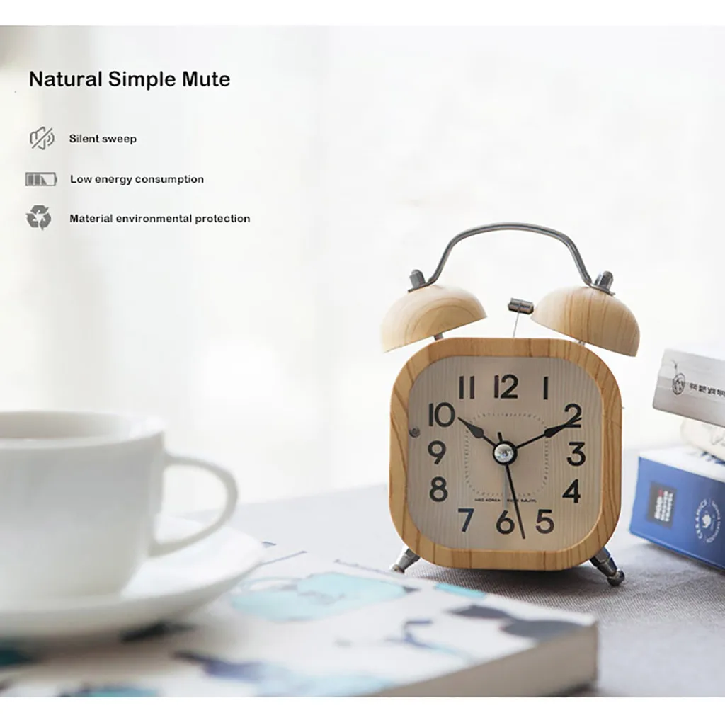 Wooden Clock New Modern Wood Desk Alarm Table Decor Handmade Classic Small Round Luminous Silent Lamp | Дом и сад