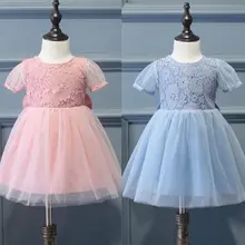 От 2 до 7 лет платье принцессы для маленьких девочек кружевное платье-пачка до колена с цветочным принтом и Бантом Летняя одежда