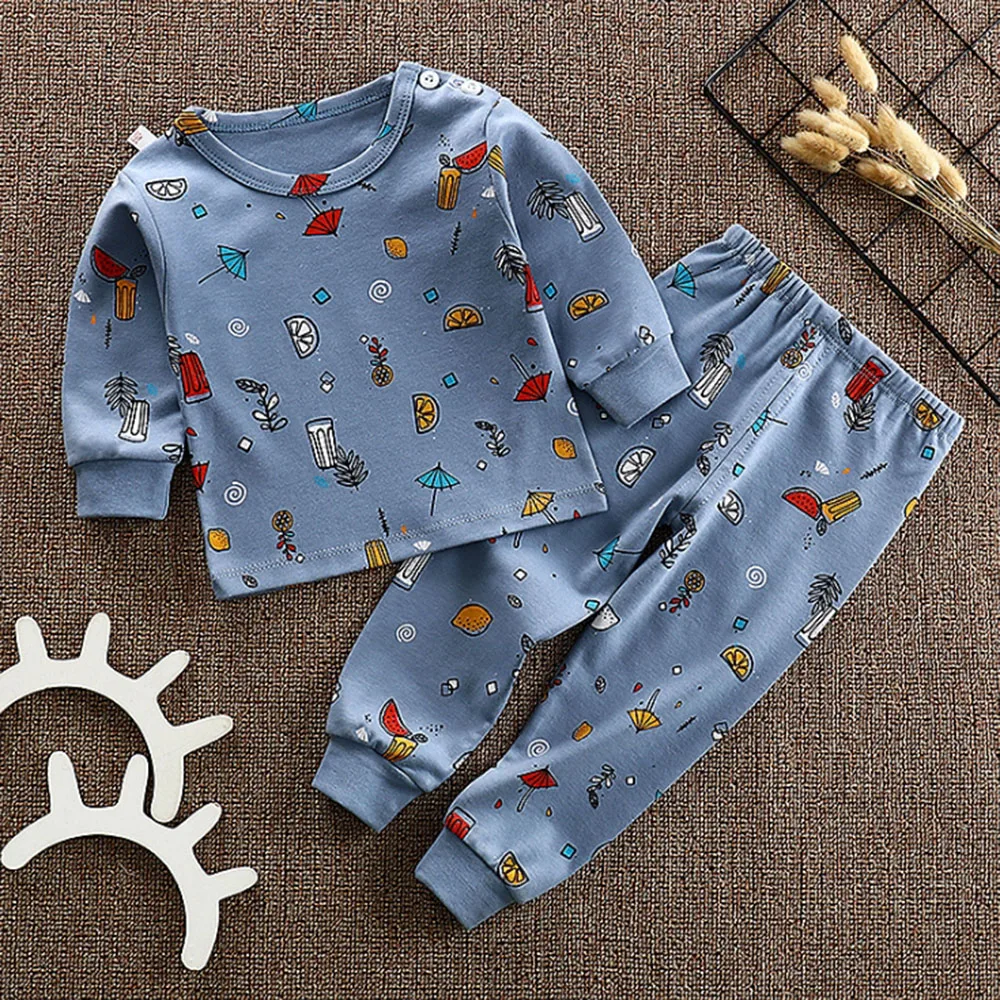 CALOFE/комплект хлопковой одежды для новорожденных; одежда для сна с рисунком; блузка и штаны; одежда для маленьких мальчиков и девочек; футболка и брюки; костюм