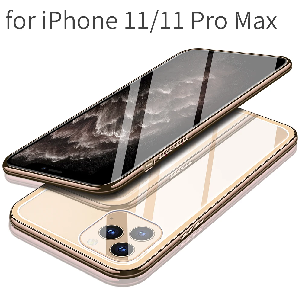 Чехол из закаленного стекла для iPhone X, XR, XS, Max, чехол, Роскошная золотая рамка, защита от царапин, противоударный чехол для iPhone 8, 7, 6, 6s Plus, 11 Pro