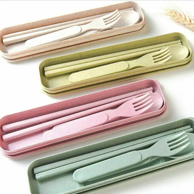 

Portable Reusable Spoon Fork Travel Chopsticks Wheat Straw Tableware Cutlery Set Multi-color Option Spoon Fork Chopsticks Kits