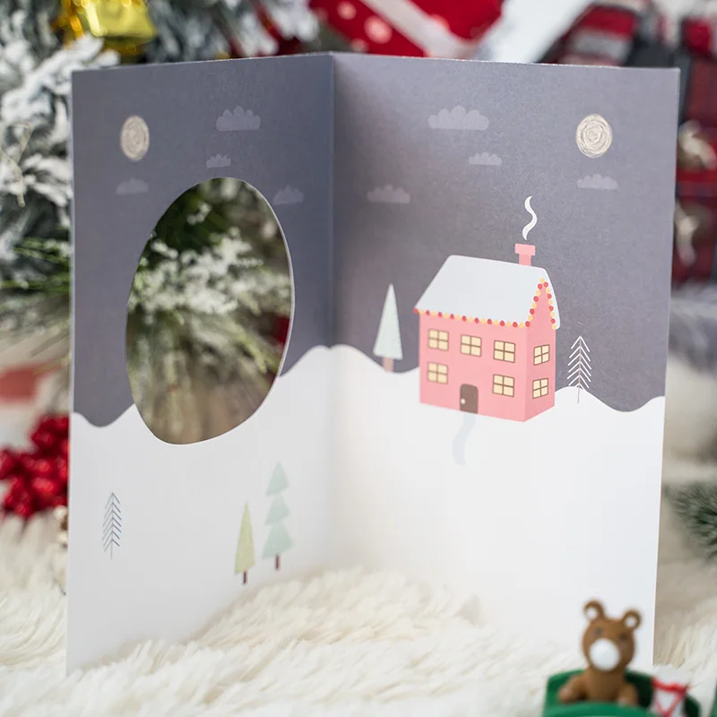 2 комплекта, мультяшный снеговик, конверт для поздравительной открытки, Санта Клаус, Счастливого Рождества, складные подарочные открытки, вечерние, сделай сам, Рождественская бумага, поздравительная открытка