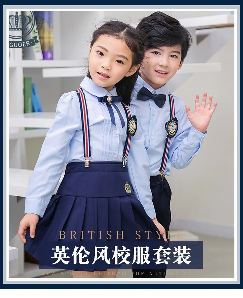 Kindergarten Suit Spring And Autumn Long-sleeve Blouse Pleated Skirt Set Young STUDENT'S British Style Children School Uniform C