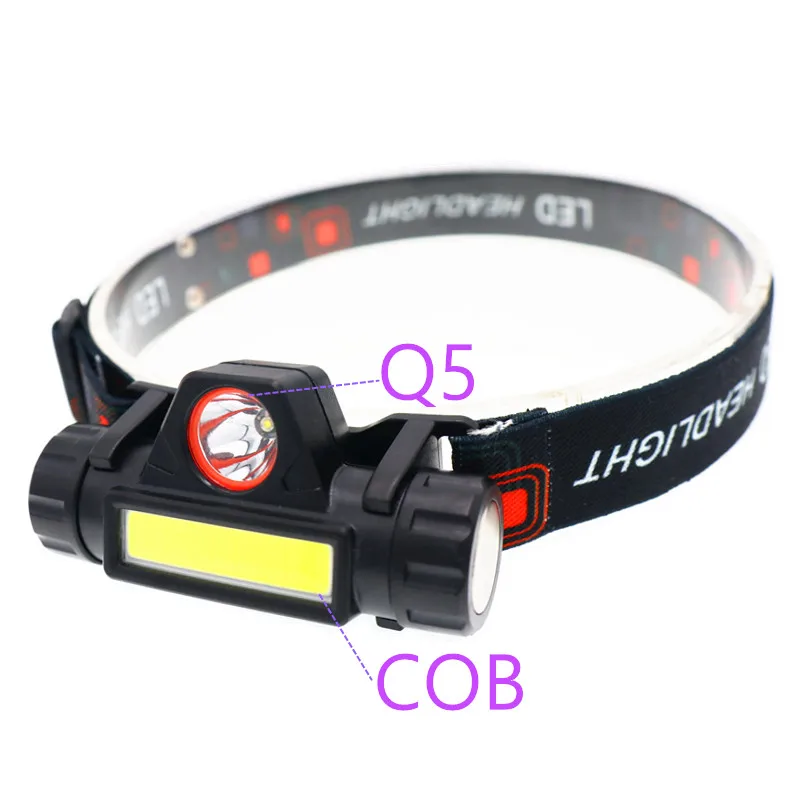 8000LM Portable Mini Flashlight Lantern Q5+COB led Headlamp+ 1* Built-in 18650 Battery Outdoor Camping Headlight