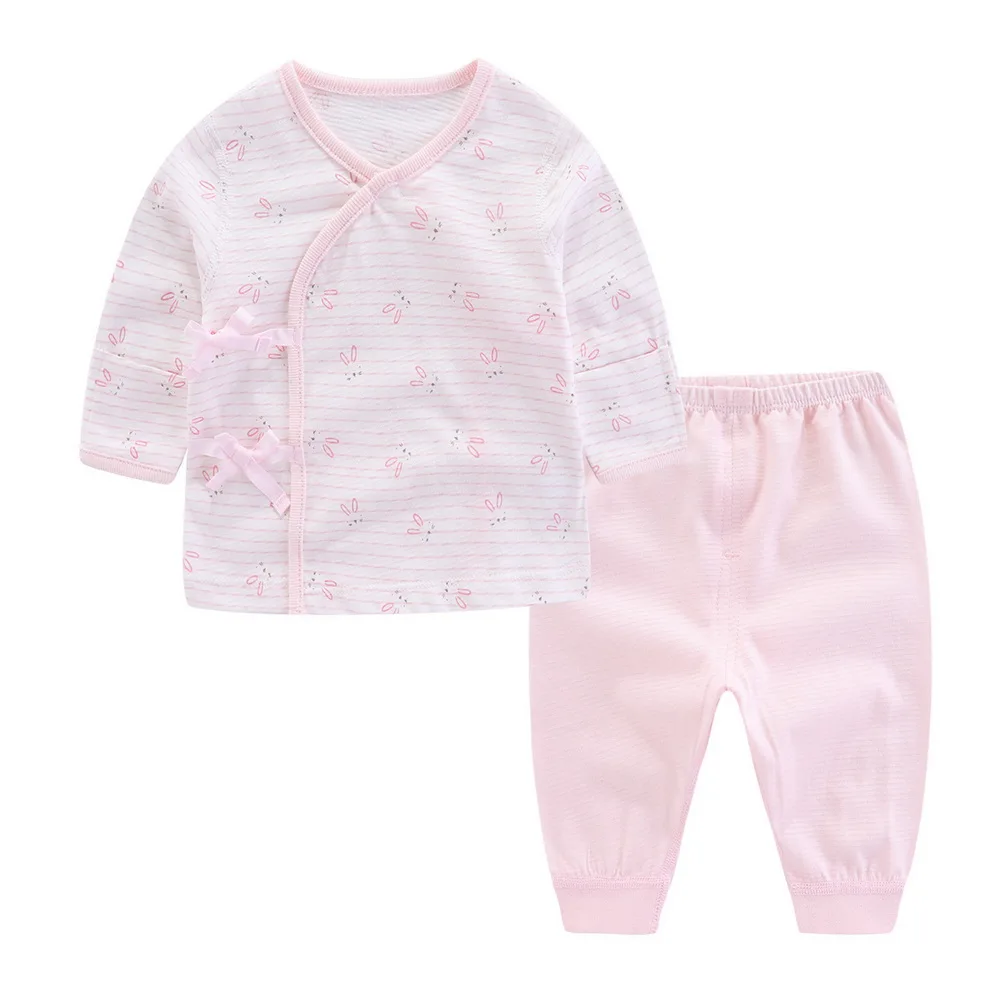 Хлопковая одежда для маленьких девочек, 2 предмета, милая Пижама+ штаны, комплект для новорожденных 0-12 месяцев, зимняя Милая Розовая Одежда для младенцев, D30