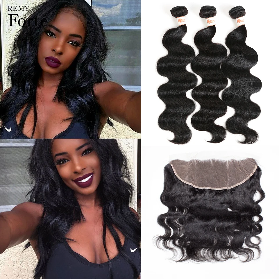 

Remy Forte 30 Inch Bundles With Frontal Body Wave Bundles With Closure Peruvian Hair 3 Bundles Sleek Ponytail Fast USA