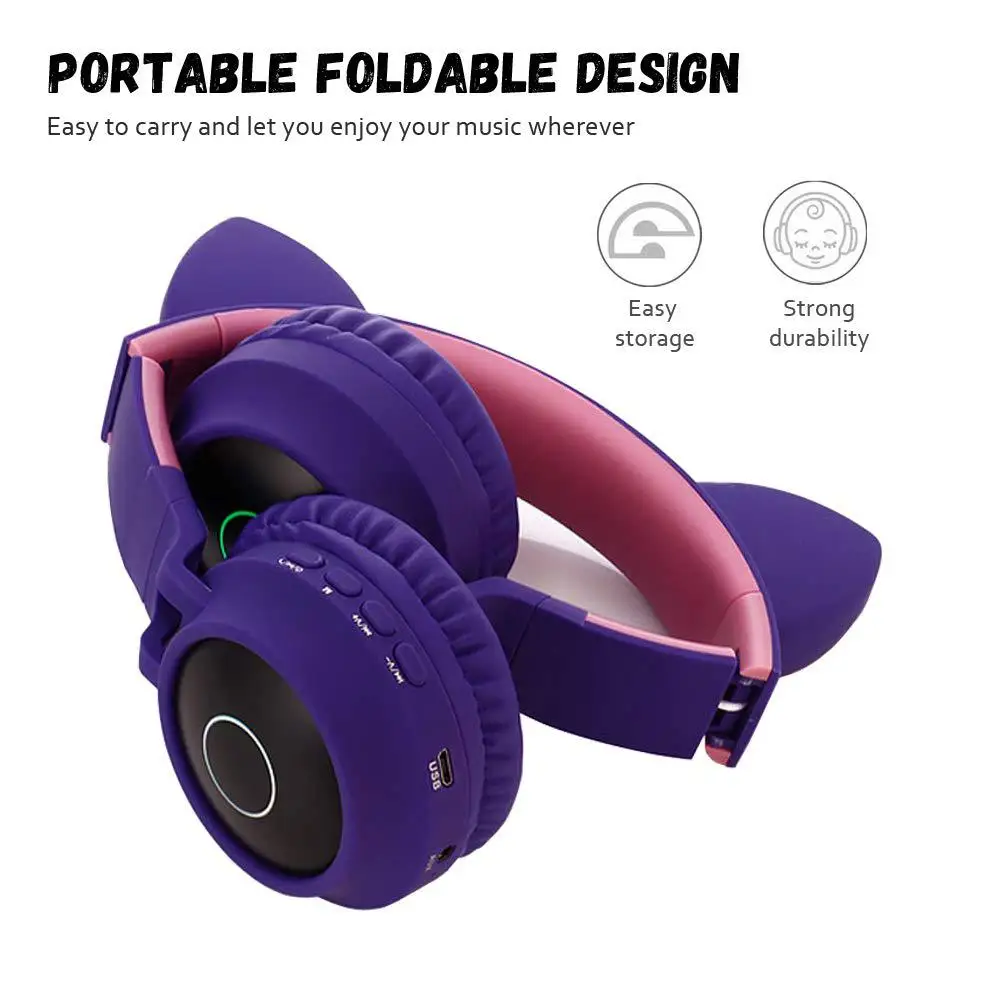 Bluetooth 5 0 Headphone Stereo Wireless Headset With Mic LED Support FM Radio TF Card Aux in For Smartphone PC Tablet d40
