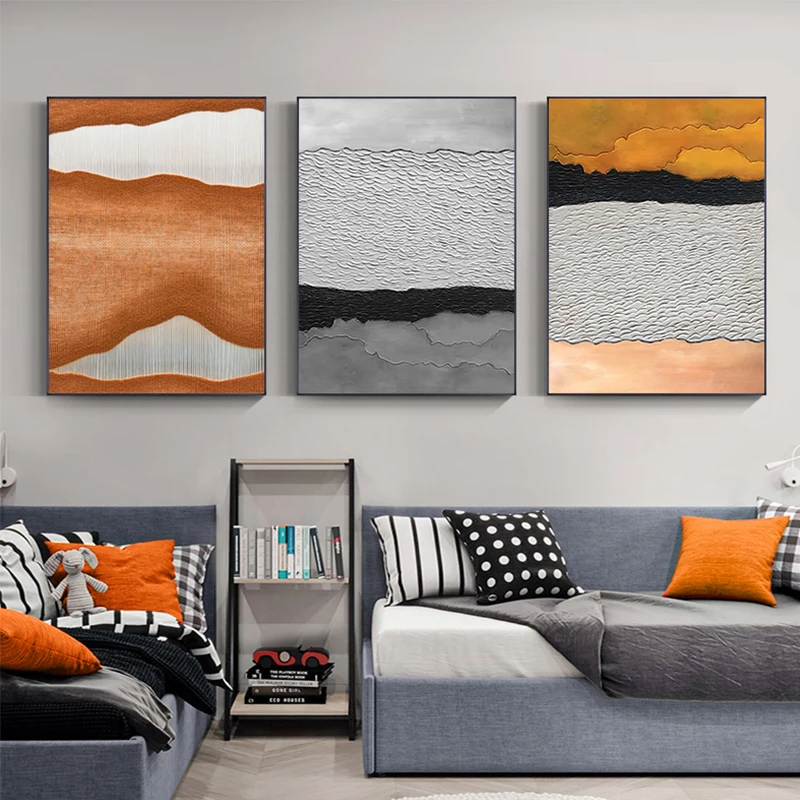 AB562 Orange Black Grey Cool Modern Abstract Canvas Wall Art Large Picture Print 
