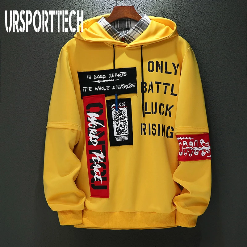  URSPORTTECH Brand New Men Hoodies Sweatshirts Men Letter Print Long Sleeve Hoodie Hip Hop Streetwea