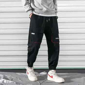 

2020 Fashion Elastic Waist Multi-pockets Harem Trousers Mens Harajuku Hip Hop Casual Joggers Male Cargo Pants Streetwear w221